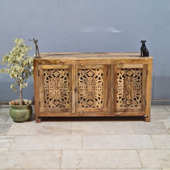 Hand Carved Solid Wood Sideboard Natural 140X40X80 cm