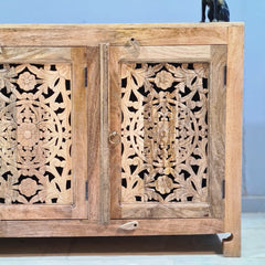 Hand Carved Solid Wood Sideboard Natural 140X40X80 cm