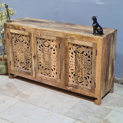 Hand Carved Solid Wood Sideboard Natural 140X40X80 cm