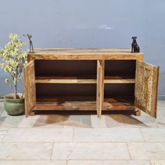 Hand Carved Solid Wood Sideboard Natural 140X40X80 cm