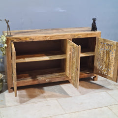 Hand Carved Solid Wood Sideboard Natural 140X40X80 cm