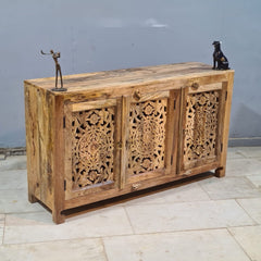 Hand Carved Solid Wood Sideboard Natural 140X40X80 cm