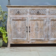 Hand Carved Solid Wood Sideboard White 180X40X90 cm