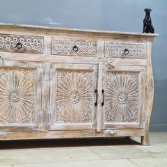 Hand Carved Solid Wood Sideboard White 180X40X90 cm