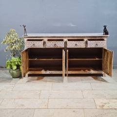 Hand Carved Solid Wood Sideboard White 180X40X90 cm