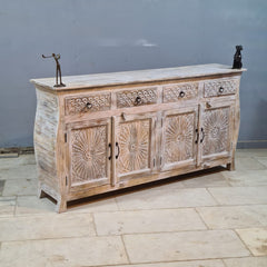 Hand Carved Solid Wood Sideboard White 180X40X90 cm