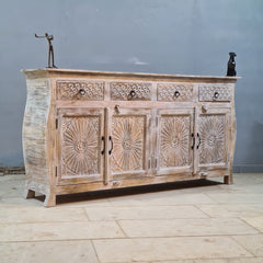 Hand Carved Solid Wood Sideboard White 180X40X90 cm