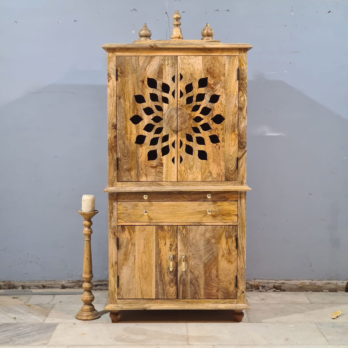 Indian Hand Carved Solid Wood Home Temple Natural 82x50x178 cm