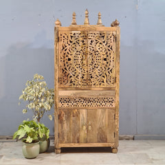 Indian Hand Carved Solid Wood Home Temple Natural 85x40x180 cm