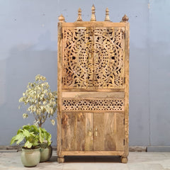 Indian Hand Carved Solid Wood Home Temple Natural 85x40x180 cm