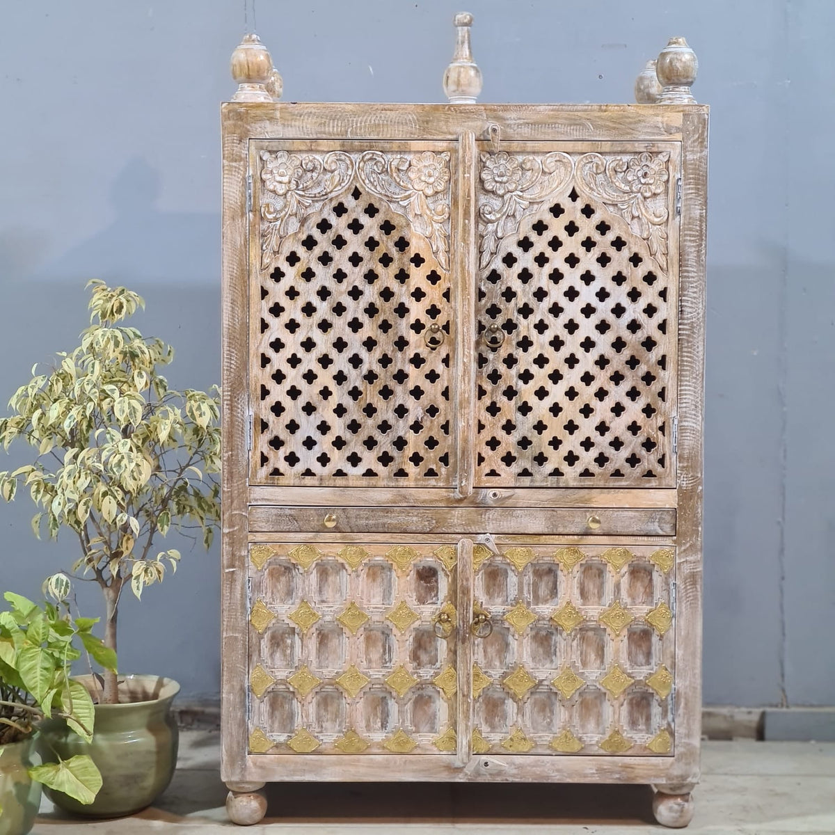 Indian Hand Carved Solid Wood Home Temple 90x40x150 cm