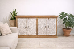 Hand Carved Solid Wood Sideboard White 180X40X90 cm