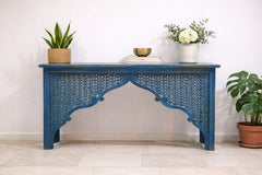 Mehrab Indian Hand Carved Jali Hall Console Table Blue 150x40x90 cm