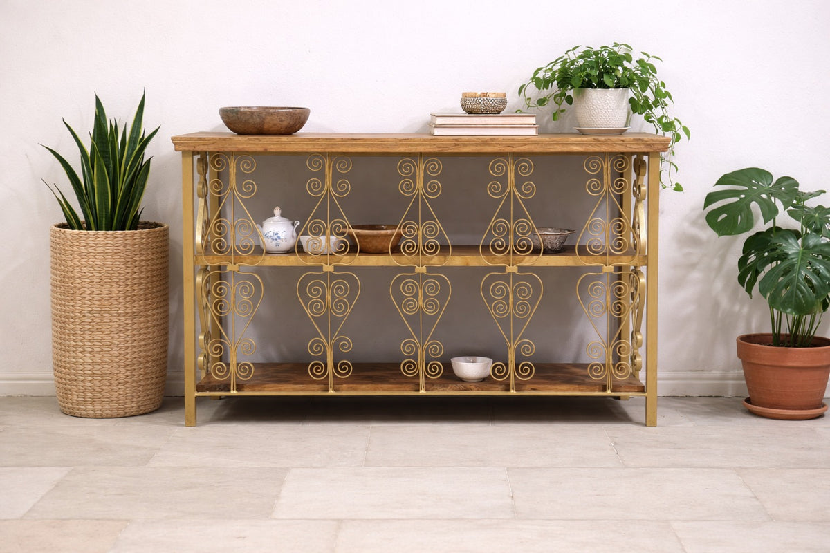 Angle Industrial Iron and Mango Wood Hall Console Table 125x42x75 cm
