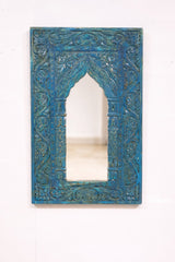 Mehrab Hand Carved Solid Wooden Mirror Frame Blue 57x90 cm
