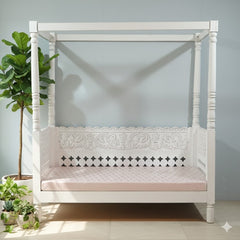 Hand Carved Solid Wood Daybed Whitewash 188 x101 x210 cm