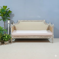 Hand Carved Cane Sofa Daybed Whitewash 180x76x92 cm