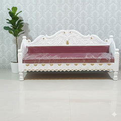 Mughal Garden Hand Carved 3 Seater Sofa Daybed White 180x60x85 cm