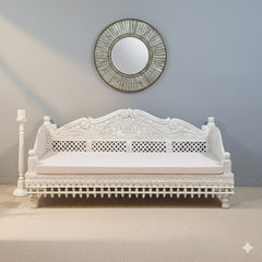 Mughal Garden Hand Carved Balinese Daybed White 190X95X90 cm