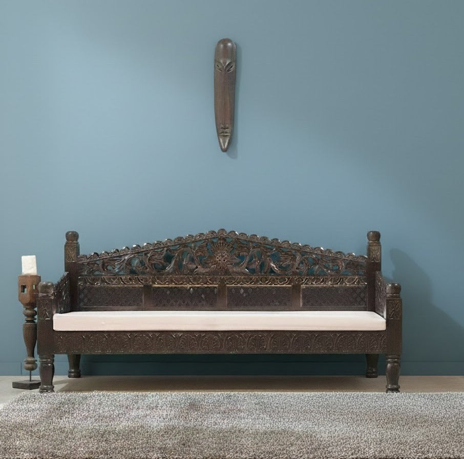 Mughal Garden Hand Carved Balinese Daybed 155X70X85 cm