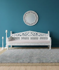 Mughal Garden Hand Carved Balinese Daybed Whitewash 206X90X87 cm