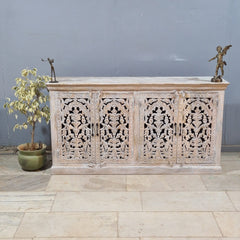 Hand Carved Solid Wood Sideboard White 170X40X90 cm