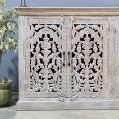 Hand Carved Solid Wood Sideboard White 170X40X90 cm