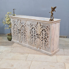Hand Carved Solid Wood Sideboard White 170X40X90 cm