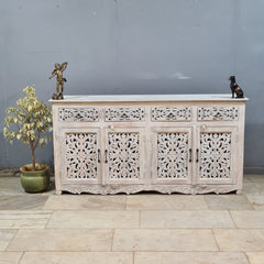 Hand Carved Solid Wood Sideboard White 180X40X90 cm