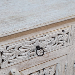 Hand Carved Solid Wood Sideboard White 180X40X90 cm