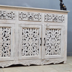 Hand Carved Solid Wood Sideboard White 180X40X90 cm