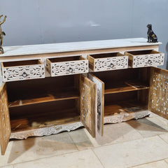 Hand Carved Solid Wood Sideboard White 180X40X90 cm