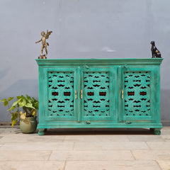 Hand Carved Solid Wood Sideboard Green 150X40X90 cm