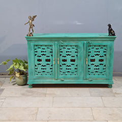 Hand Carved Solid Wood Sideboard Green 150X40X90 cm