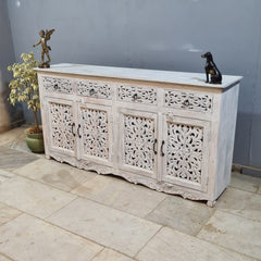 Hand Carved Solid Wood Sideboard White 180X40X90 cm