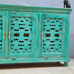 Hand Carved Solid Wood Sideboard Green 150X40X90 cm