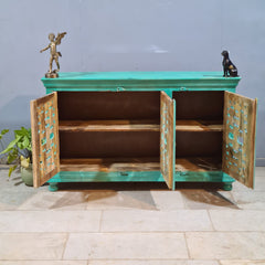 Hand Carved Solid Wood Sideboard Green 150X40X90 cm