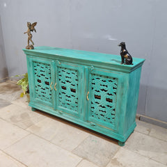 Hand Carved Solid Wood Sideboard Green 150X40X90 cm