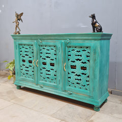 Hand Carved Solid Wood Sideboard Green 150X40X90 cm