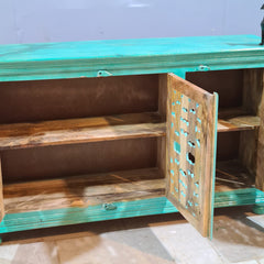 Hand Carved Solid Wood Sideboard Green 150X40X90 cm