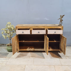 Hand Carved Solid Wood Sideboard White 150X40X90 cm