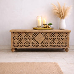 Handmade Indian Furniture Solid Hard Wood Carved Jali Blanket Box 107x40x45 Cm B1