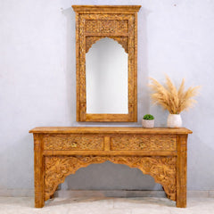 Mehrab Indian Hand Carved Hall Console Table Brown 121x38x76 cm