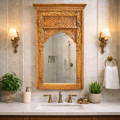 Mehrab Hand Carved Solid Wooden Mirror Frame Brown