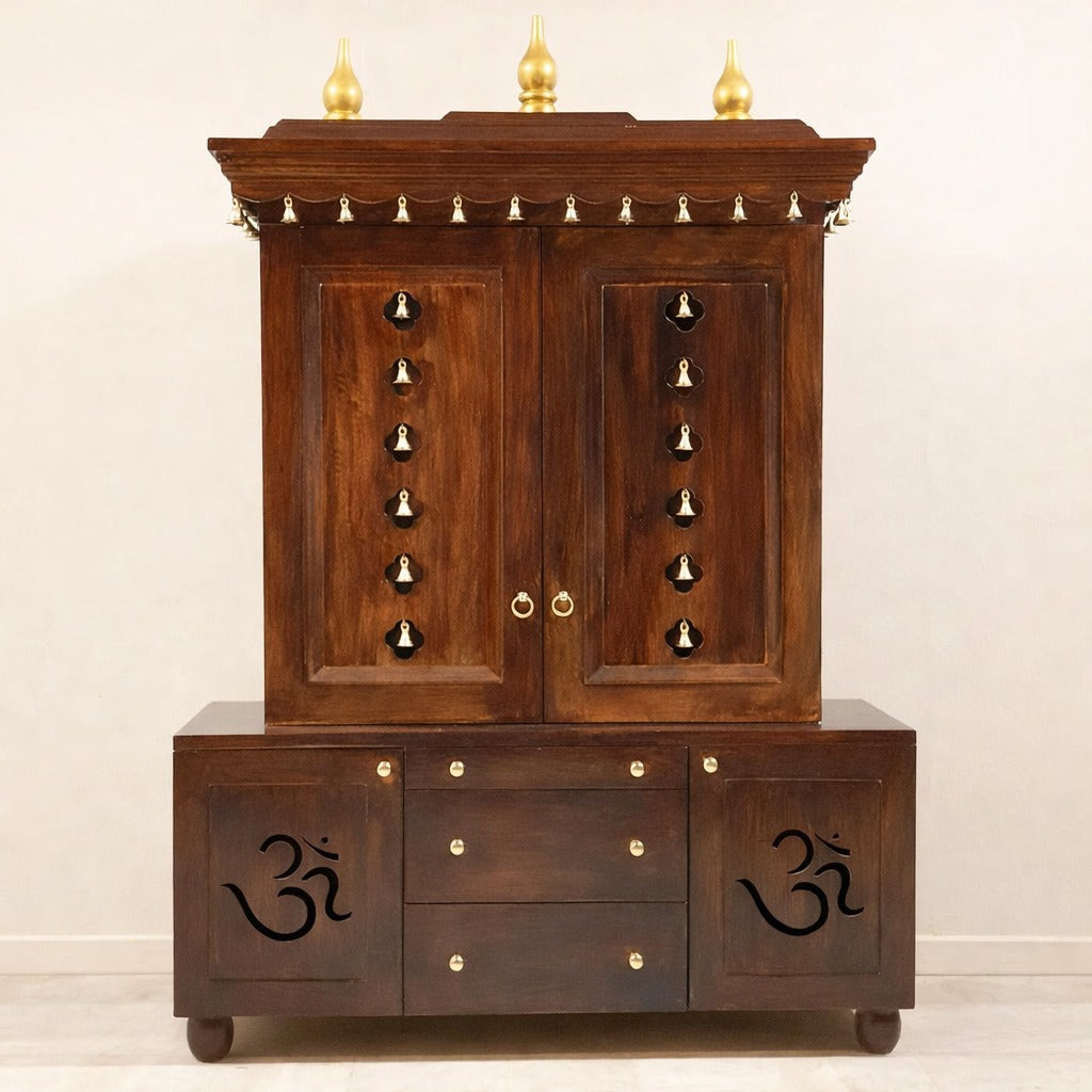 Indian Hand Carved  Solid Mango Wood Home Temple 130x50x180 cm