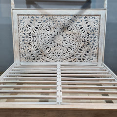 Indian Handmade Carved Solid Hard Wood King Sized Bed Frame With 4 Posters