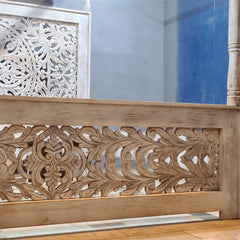 Indian Handmade Carved Solid Hard Wood King Sized Bed Frame With 4 Posters