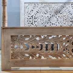 Indian Handmade Carved Solid Hard Wood King Sized Bed Frame With 4 Posters