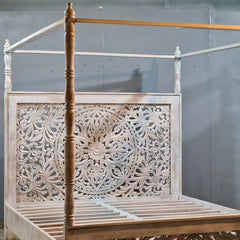 Indian Handmade Carved Solid Hard Wood King Sized Bed Frame With 4 Posters