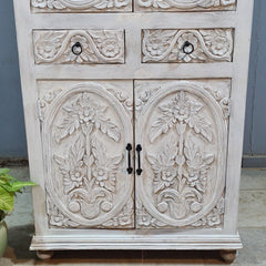 Indian Hand Carved Cabinet Wardrobe White 90X40X180 cm